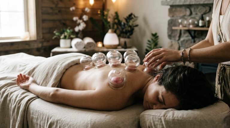 Trattamento di cupping therapy sulla schiena