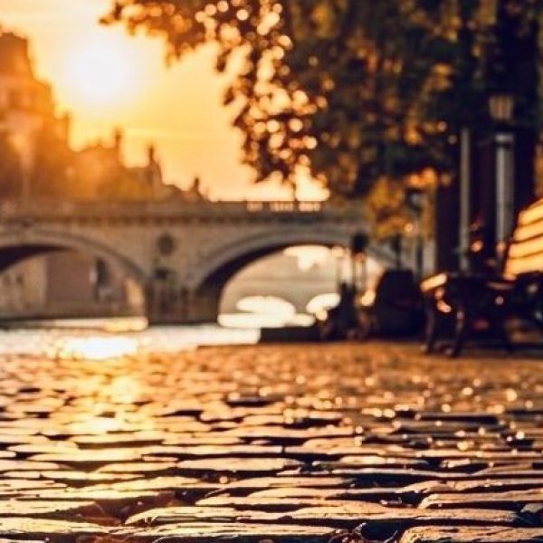 Tramonto lungo il fiume alberato