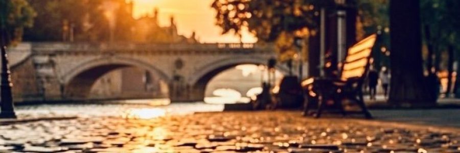 Tramonto lungo il fiume alberato